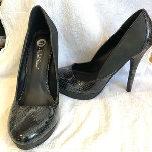 Faux snake print high heel pumps